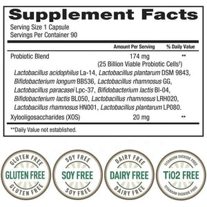 Trues N' Nature Women'S Daily PROBIOTIC 90 Capsules, 25 Billion Cells Vegetarian Probiotics for Digestive Health 90 Count, 90 Day Supply
