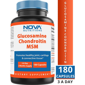 Nova Nutritions Triple Strength Glucosamine Chondroitin MSM 2600Mg/Serving Capsules, Supports Healthy Joint, Cartilage and Connective Tissue - Promotes Joint Comfort & Flexibility 180 Count
