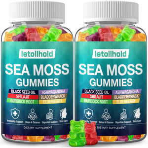 Sea Moss Gummies - Irish Sea Moss Gummies Advanced for Adults with Ashwagandha Bladderwrack & Burdock Root for Supports Immune,Energy - 60 Vegan Gummy,2Pcs