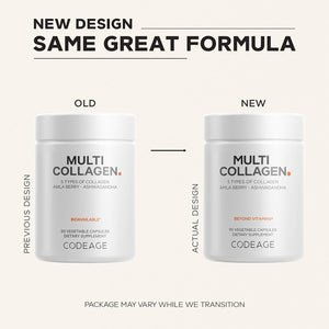 Codeage Multi Collagen Peptides Protein Capsules, 5 Collagen Types, Grass-Fed & Hydrolyzed Bovine Collagen Pills Supplement, Ashwagandha, Amla Berry Vitamins, Collagen Peptides - 90 Capsules
