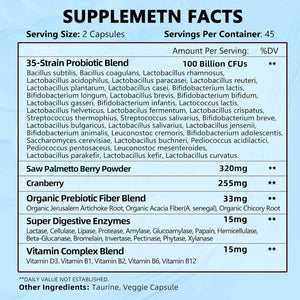 ZEBORA Probiotics for Men - 100 Billion CFU with Digestive Enzymes, Saw Palmetto & Cranberry for Prostate Support - Shelf Stable, Gluten-Free Men'S Daily Supplement - 90 Veggie Capsules