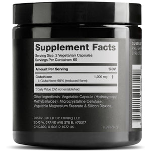 Toniiq Ultra High Strength Glutathione Capsules - 1000Mg Concentrated Formula - 98%+ Highly Purified and Bioavailable - Non-Gmo Fermentation - 120 Capsules Reduced Glutathione Supplement
