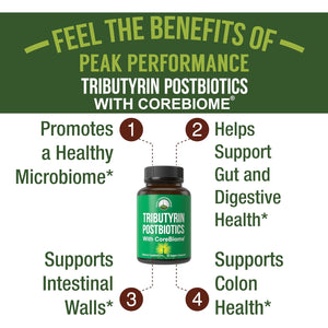 Corebiome Tributyrin Postbiotic Supplement Clinically Tested for Gut Health. More Effective than Sodium Butyrate Capsules. High Bioavailability Post Biotics for Digestive, Leaky Gut, Colon, Microbiome