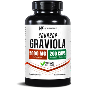 Healthfare Graviola Soursop Extract 5000Mg | Annona Muricata | 200 Vegan Capsules | High Potency Leaf & Fruit Blend | Non-Gmo | Gluten-Free | Made in USA
