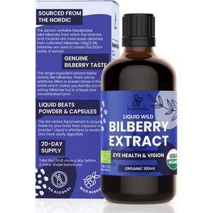 Jungle Powders Wild Bilberry Extract for Eyes USDA Organic 3.4Oz Bottle of Liquid Bilberry Anthocyanin Alcohol-Free European Blueberry Bilberry Supplement for Eyes High Bioavailability Liquid Extract