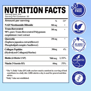 NAD Supplements for Women & Men, Liposomal NAD Nicotinamide Riboside Resveratrol 900Mg W. Resveratrol, Quercetin, Collagen, Niacin, Biotin Support Anti-Aging, Longevity, Energy, Focus
