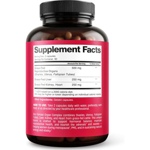 Beef Organ Supplement for Women 6 in 1 Complex Hormone Balance & Energy - 100% Grass Fed & Pasture Raised - Beef Liver, Kidney, Heart, Spleen, Pancreas and More - 180 Capsules