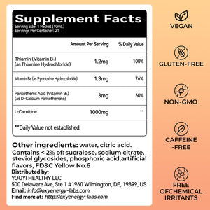 Oxyenergy Liquid L-Carnitine Supplement 1000Mg - Gentle for Daily Use, Zero Calorie, Sugar-Free, Stim-Free Fat Burning & Endurance Booster, 21 On-The-Go Individual Liquid Sticks