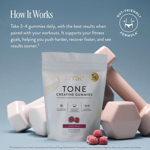 Arrae Tone Gummies – Creatine Monohydrate 5G for Women – Support Lean Muscle, Strength & Recovery – Hormone-Friendly Muscle Toning Supplement – Mixed Berry Flavor – 90 Count
