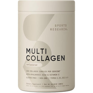 Sports Research Multi Collagen Protein Powder (Type I, II, III, V, X) with Hyaluronic Acid + Vitamin C | 5 Types of Food Based Collagen, 30 Servings (Unflavored)