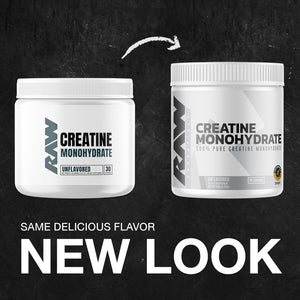 RAW Nutrition Creatine Monohydrate Powder, Unflavored (30 Servings) - Micronized Creatine Monohydrate Supplement for Workout Performance, Build Muscle & Strength - Creatine Powder for Men & Women