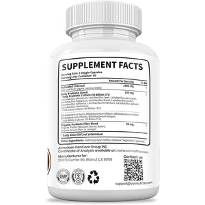 VEV Activated Charcoal with Organic Coconut Shell Charcoal & 50 Billion Probiotics – 120 Vegan Capsules for Digestive Wellness & Dietary Support