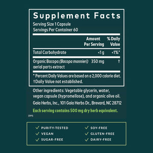 Gaia Herbs Bacopa - Brain & Cognitive Support Herbal Supplement - Made with Bacopa Monnieri to Help Support a Thriving Mind* - 60 Vegan Liquid Phyto-Capsules (60 Servings)