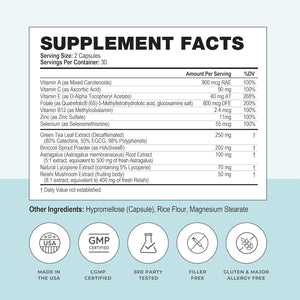Papillex Dietary Supplement Tablets All Natural Immune Support - Immunity Defense - Best Immune System Booster - Organic 60 Capsules Bottle (Single Bottle)