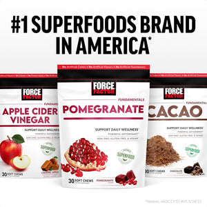 Force Factor Pomegranate Soft Chews for Healthy Aging, Heart, Bone, & Brain Health, Made with Real & Premium Pomegranate Juice Powder, Non-Gmo, Gluten-Free, Vegan, Pomegranate Flavor, 30 Soft Chews