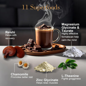 Magnesium Hot Cocoa – Melatonin-Free Natural Sleep Aid Hot Chocolate for Adults with Reishi Mushroom, L-Theanine & Zinc Glycinate – Relaxation & Restful Sleep Support Mushroom Coffee, 30 Servings