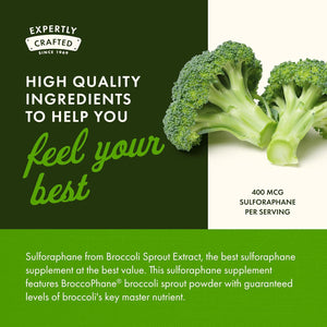 Swanson Sulforaphane Broccoli Sprout Extract for Adults Seeking Liver and Cellular Health Support - Standardized to 0.4% Sulforaphane (60 Vegan Capsules, 400 Mcg)