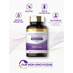 Carlyle Saccharomyces Boulardii Probiotics & Prebiotics | 10 Billion Cfus | 200 Capsules | Value Size | Non-Gmo, Gluten Free Supplement