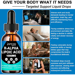 Alpha Lipoic Acid Liquid Drops 1000Mg with Stabilized R-ALA, Antioxidant Supplement for Metabolism, Nerve & Brain Health, Anti-Aging, Fast Acting Liquid Alpha-Lipoic Acid than Capsules Gummies丨 Vegan