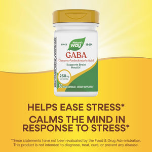 Nature'S Way GABA, Gamma-Aminobutyric Acid, Supports Brain Health*, 250 Mg per Serving, 60 Vegan Capsules (Packaging May Vary)