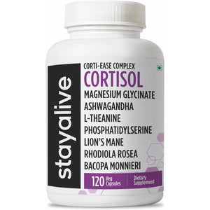STAY ALIVE Cortisol Manager Supplement 15-In-1 Complex W/L-Theanine, Ashwagandha, Magnesium Glycinate, Phosphatidylserine and More, 120 Veg Capsules, Non-Gmo & Gluten-Free Formula for Women and Men