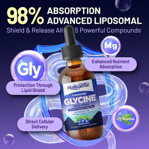 Liposomal Glycine Supplements for Sleep, 1.5/3G Glycine Liquid Drops with Magnesium, L-Theanine & L-Serine | plus NAC & L-Alanine for Liver & Cellular Health, Vegan, Blueberry, 2 Fl Oz