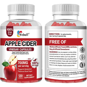 Apple Cider Vinegar Capsules 700Mg - 120 Count | Extra Strength ACV with the Mother | Supports Weight Management, Digestion, Metabolism & Immune | Vegan, Non-Gmo, Gluten-Free (Pack of 1)