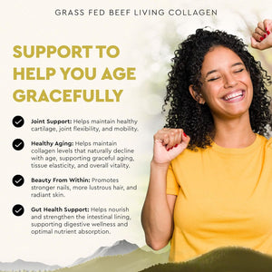 Ancestral Supplements Grass Fed Beef Living Collagen Nutritional Powder Supplement, 3000Mg, Promotes Healthier, Younger Looking Skin, Hair, Nails and Joints, Type II, 180 Capsules