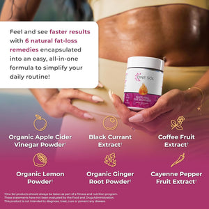 One Sol Fat Burner for Women, Natural Metabolism Booster, Burn More Calories, Boost Energy & Mood, Curb Appetite & Stop Cravings, No Crash or Jitters, All-Natural Ingredients, Gluten & Soy Free