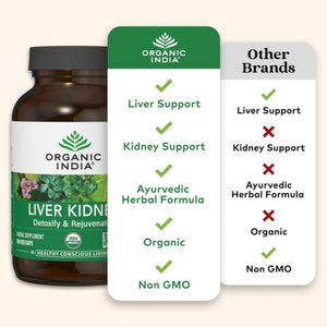 ORGANIC INDIA Liver Kidney Herbal Supplement - Detoxify & Rejuvenate, Supports Healthy Liver & Kidney Function, Vegan, Gluten-Free, Kosher, USDA Certified Organic, Non-Gmo - 180 Capsules
