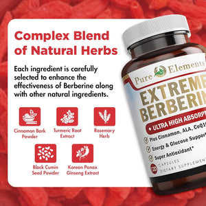 Extreme Berberine 500Mg Complex with ALA, Coq10, Turmeric, Cinnamon, Bitter Melon, Banaba Leaf, Korean Panax, Royal Jelly, and 21 Herbs for Healthy Blood Sugar Support and Overall Health and Immunity