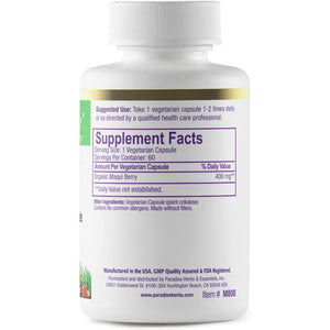 Paradise Herbs, Organic Maqui Berry Extract, 400 Mg, Fresh, Freeze-Dried Concentrate for Superior Potency, Non-Gmo, Vegan, 60 Capsules
