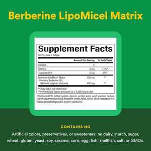 Natural Factors Berberine Lipomicel Matrix - Daily Supplement Supports Metabolic Health - Formula Supports General Health - Gluten-Free & Dairy-Free - 60 Liquid Softgels (60 Servings)