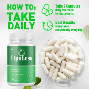 Lipoless Capsules, Official Lipo Less Supplement Pills with All Natural Ingredients, Advanced Formula for Optimal Health & Wellness Support with Premium Vitamins for Active Women & Men (60 Capsules)