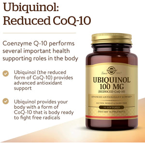 Solgar Ubiquinol 100 Mg, 50 Softgels - Advanced Antioxidant Support - Reduced Coenzyme Q10 (Coq-10) - Gluten Free, Dairy Free - 50 Servings