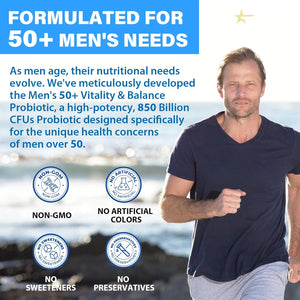 Probiotics for Men, Advanced 50+ Mens Probiotic, Comprehensive Gut & Energy Support with 850 Billion CFU, 1800Mg Prebiotics Fiber – Tailored Wellness Mens Probiotics for Gut Health over 50, 90 Capsule