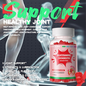 DANEW Pro Glucosamine Chondroitin Gummies with MSM & Elderberry Extra Strength - Joint Support, Antioxidant Immune Support Supplement for Adults, Men & Women.90 Strawberry Gummies