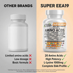Clean Nutraceuticals Amino Acids Supplement L-Lysine, L-Threonine, L-Leucine, Isoleucine, Valine, L-Histidine, L-Tryptophan, L-Methionine, L-Arginine, L-Cysteine, L-Glutamine, L-Serine, Aspartic Acid