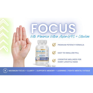 Alpha GPC + Citicoline 60 Ct, 1600Mg Concentrated Formula- 99%+Highly Purified & Bioavailable Nootropic-Cognitive Enhancer, Supports Memory, Brain Function, Boosts Focus, Mood & Energy