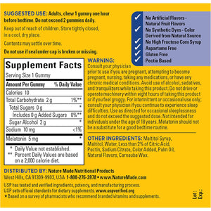 Nature Made Zero Sugar Melatonin 5Mg Sleeping Gummies for Adults Extra Strength, 100% Drug Free Sleep Aid, Aspartame Free, 70 Sugar Free Melatonin Gummies, 70 Day Supply