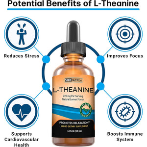 SBR Nutrition Liquid L-Theanine Drops | All Natural, Vegan, Alcohol Free, Non-Gmo | for Sleep Aid, Calm, Relaxation, Focus without Drowsiness | Synergistic with Coffee or Caffeine