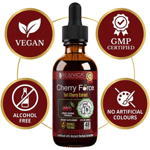 Rejuvica Health Cherry Force Montmorency Tart Cherry Liquid Drops 2 Fl Oz | Joint & Uric Acid Support | Helps with Inflammation, Sleep & Recovery | High Absorption Liquid Extract | Vegan Supplement