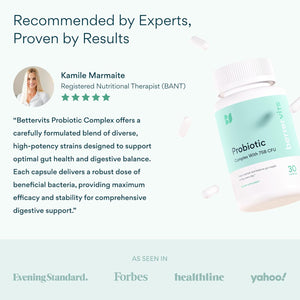 Bettervits Probiotics for Women & Men – 75 Billion CFU | Digestive Health and Gut Support Prebiotic | 14 Clinically Studied Strains with Vitamin B12, Lactobacillus and Inulin Fiber | 30 Capsules