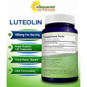 Luteolin 100Mg - 120 Capsules - Luteolin Supplement & Powder Complex Pills Commonly Taken with Quercetin - Supports Brain & Memory Health