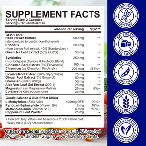 GLP 1 Supplement, 120 Capsules GLP-1 Probiotic for Appetite Regulate & Gut Health, Reduce Hunger & Cravings for Digestive, Promote GLP-1 Production & Support Weight Management, Vegan for Women & Men