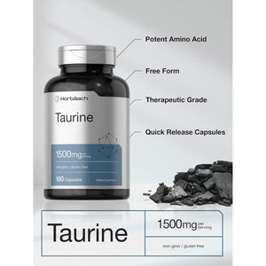 Horbäach Taurine 1500Mg | 180 Capsules | Amino Acid Supplement | Non-Gmo and Gluten Free