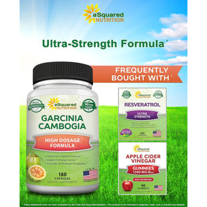 Asquared Nutrition Garcinia Cambogia 1600Mg-180 Capsules-Natural Pure Extract Pills for Brain Health- Standardized Ultra HCA & Garcinia Cambogia Supplement Alternative to Gummies, Drops, Tea & Powder