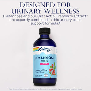 SOLARAY D-Mannose 1000 Mg Liquid Formula with Cranactin Cranberry Extract - D Mannose Cranberry Supplement for Women & Men, Urinary Tract & Bladder Health Support with Vitamin C - 8 Fl Oz