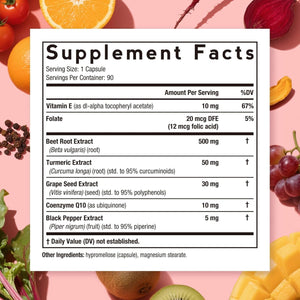 Doctor'S Recipes Beet Root Capsules, Beet Root Extract with Grape Seed, Coq10, Turmeric, Black Pepper for Enhanced Absorption, Supports Heart, Circulation, Energy & Nitric Oxide, Non-Gmo, 90 Veg Caps