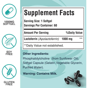 Liposomal Bovine Lactoferrin 1000 Mg - Higher Absorption - for Iron Absorption & Immune Function Lactoferrin Supplements for Adults, 60 Softgels